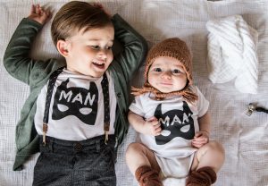 Brothers in matching Minted Method Batman outfits by Little Babe Designs