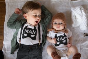 Brothers in matching Minted Method Batman outfits by Little Babe Designs