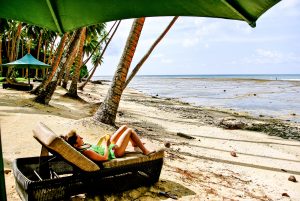 Relaxing on the beach at the Namale resort in Fiji