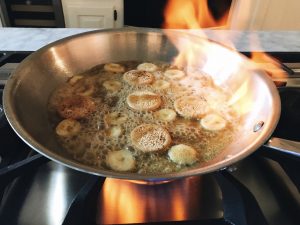 Bananas foster golden Oreo flambe