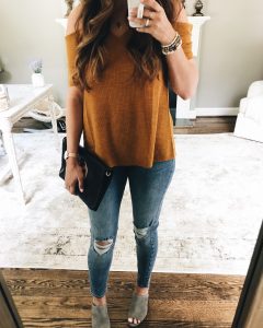 Madison and Berkley Cold Shoulder Ribbed Top Mirror Selfie