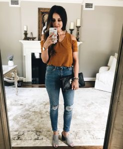 Madison and Berkley Cold Shoulder Ribbed Top Mirror Selfie