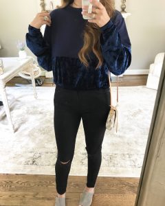 Chloe and Katie Velvet Remix Sweater Mirror Selfie