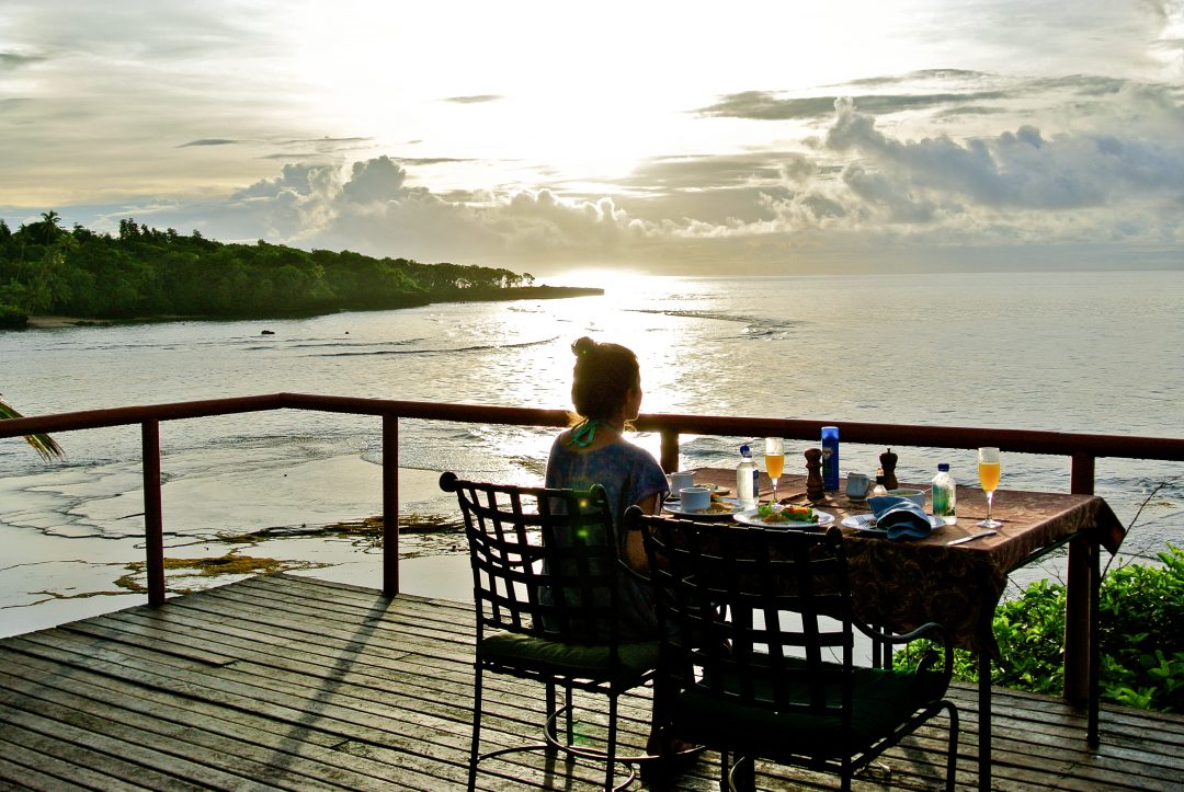 Enjoying a meal at the famous blowhole deck at the Namale resort in Fiji